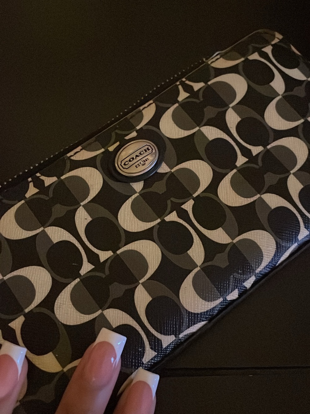 Coach Black & Gray Signature Zip Wallet